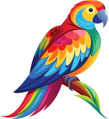 Obraz premium blue and yellow macaw ara vibrant parrot with a rainbow of feathers, sitting calmly on a branch. Its feathers should be detailed full body white background vector illustration