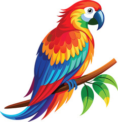 Fototapeta premium blue and yellow macaw ara vibrant parrot with a rainbow of feathers, sitting calmly on a branch. Its feathers should be detailed full body white background vector illustration