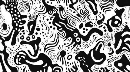 Fototapeta premium Abstract black and white swirl pattern with dots and curves.