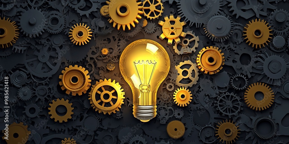 Poster a lightbulb surrounded by gears, representing the innovation and ideation process inherent in busine