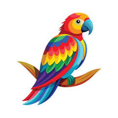 Fototapeta premium blue and yellow macaw ara vibrant parrot with a rainbow of feathers, sitting calmly on a branch. Its feathers should be detailed full body white background vector illustration