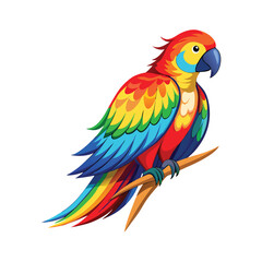 Obraz premium blue and yellow macaw ara vibrant parrot with a rainbow of feathers, sitting calmly on a branch. Its feathers should be detailed full body white background vector illustration