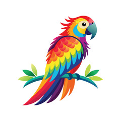 Fototapeta premium blue and yellow macaw ara vibrant parrot with a rainbow of feathers, sitting calmly on a branch. Its feathers should be detailed full body white background vector illustration