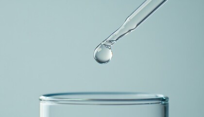 Droplet about to fall from a dropper into a glass