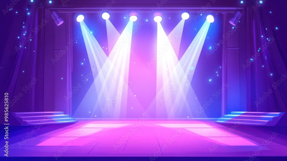 Canvas Prints empty stage with spotlights, ready for a show.