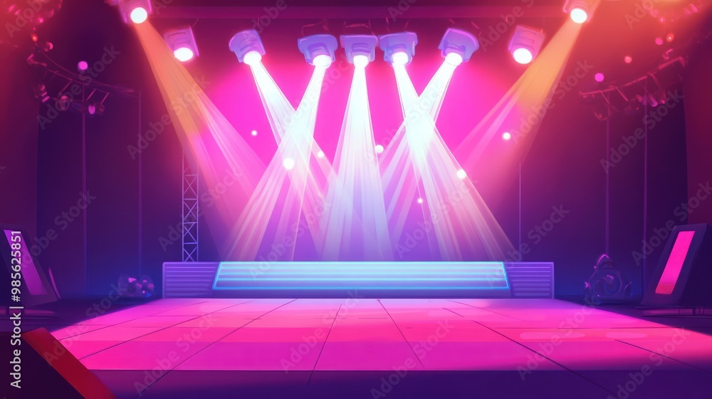 Canvas Prints empty stage with pink and blue lights illuminated.