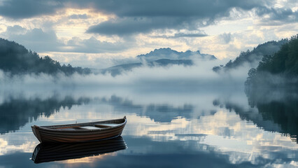 Morning Serenity: Fisherman's Boat on the Lake