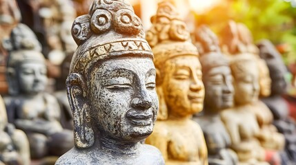 Obraz premium Buddha statues in serene outdoor setting.