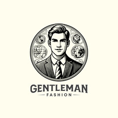 Gentleman fashion tailor clothes logo design. Professional smart businessman retro vintage vector logo.  male fashion logo illustration.  Gentleman logo