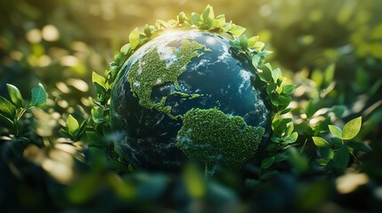 A green globe with leaves surrounding it