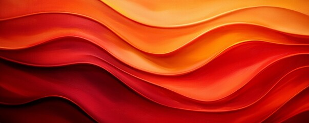 Obraz premium Geometric waves in shades of orange and red, minimalistic abstract landscape with a textured canvas look, mid-century modern aesthetic