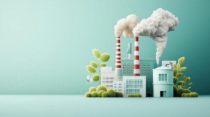High-contrast image of a factory with both green energy and pollution, representing the duality of industrial strategies, Industrial Strategy, Energy Transition