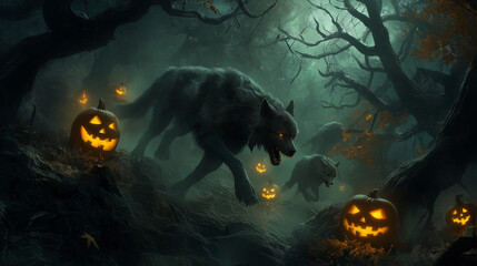 Werewolf in a Spooky Halloween Night