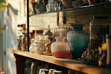 Naklejka premium Colorful Glass Vases on Display in Retail Setting