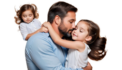  touching father daughter foreheads hugging studio adult african american arm black casual attire cheerful children childhood crop cute father daughter family father fun girl happy hug children love