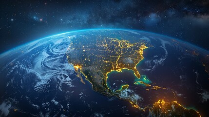 Satellite View of Earth Globe from Space City Lights by Night