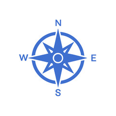Blue compass design with cardinal directions, navigation and adventure concept