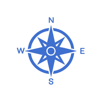 Blue compass design with cardinal directions, navigation and adventure concept