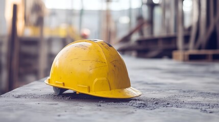Yellow Hard Hat Safety Helmet on Construction Site