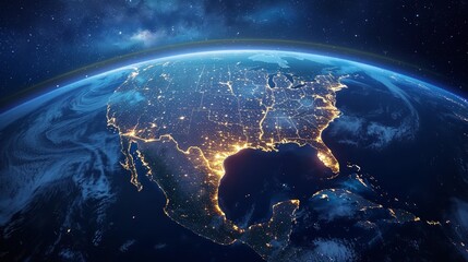 Satellite View of Earth Globe from Space City Lights by Night