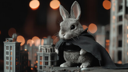 Bunny Superhero in Cityscape.