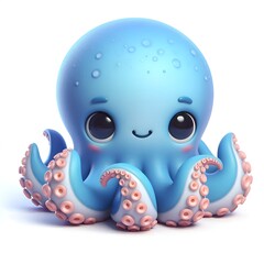 A 3D rendered illustration of a cartoon octopus is presented against a white background, The overall appearance of the octopus is cute and cuddly.