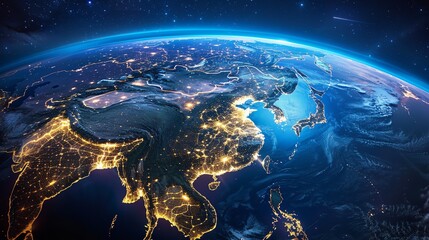 Satellite View of Earth Globe from Space City Lights by Night