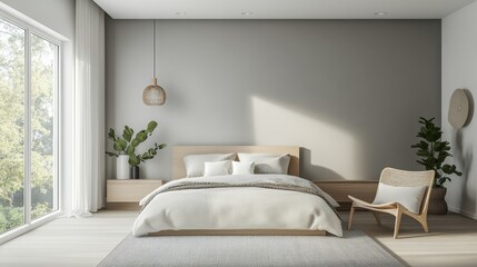 Modern Bedroom Interior Design with Wooden Bed and Natural Light