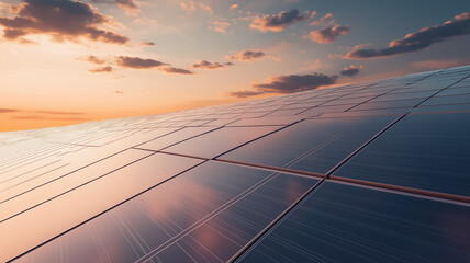 Stunning sunset highlighting solar panels, embodying the essence of renewable energy and a sustainable future.