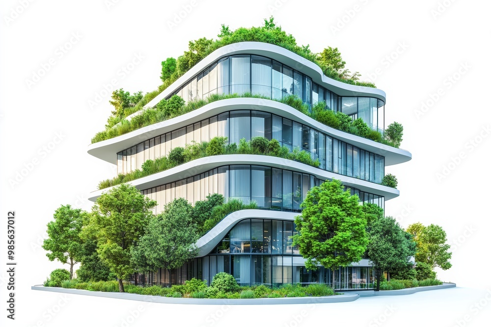 Aufkleber High-tech smart building with sustainable architecture and energy-saving features isolated on white background