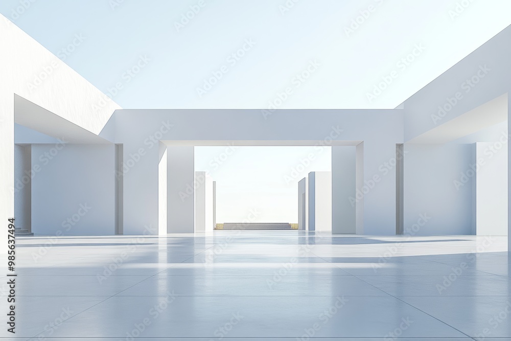 Fototapete minimalist architectural design featuring clean lines and open spaces, shown on a white background