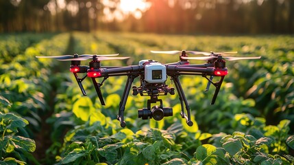 Drone monitoring crop health using thermal imaging in an agricultural field, precision farming, food sustainability