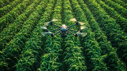 Fototapeta premium Drone monitoring crop health using thermal imaging in an agricultural field, precision farming, food sustainability