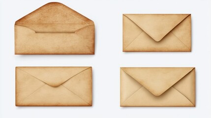 Open Vintage Paper Envelope Set transparent background