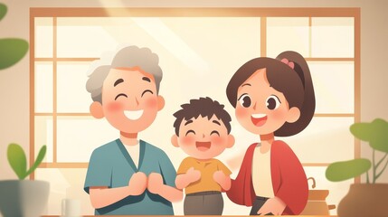 Happy Family of Three Standing Together