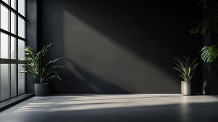 Modern Office Interior with Black Wall For Business Logo, Text or Banner, Perfect for Copy Space