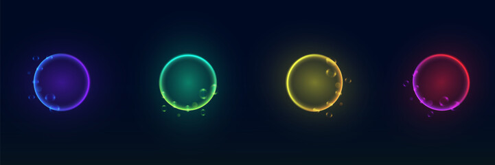 Collection of neon glowing circles. Magic flare effect and futuristic modern neon glowing frames.