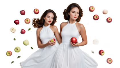 apple image a holding woman white dress woman white dress holding apple woman 1 person caucasian ethnicity adult beauty young nature outdoors lifestyle autumn portrait fashion sensuality brown hair