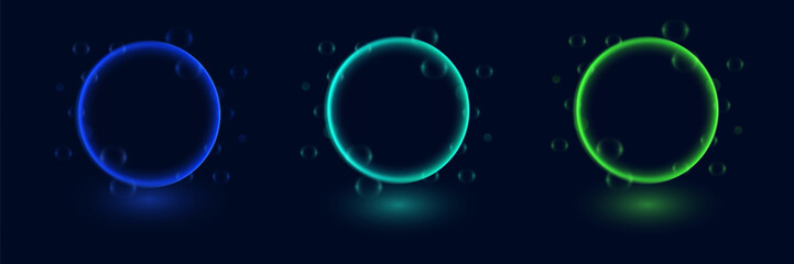 Collection of neon glowing circles. Magic flare effect and futuristic modern neon glowing frames.
