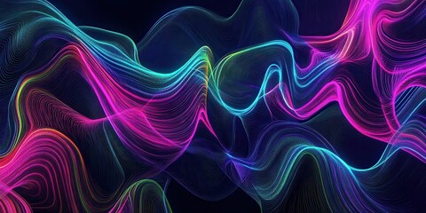 Obraz premium Abstract colorful waves with glowing lines on a dark background.