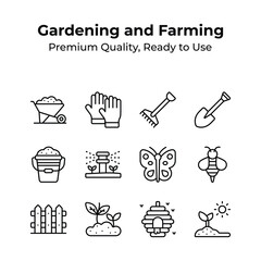 Pack of gardening and farming related icons