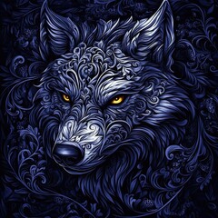 Textured pattern illustration of a wolf, showcasing intricate details and layered design.