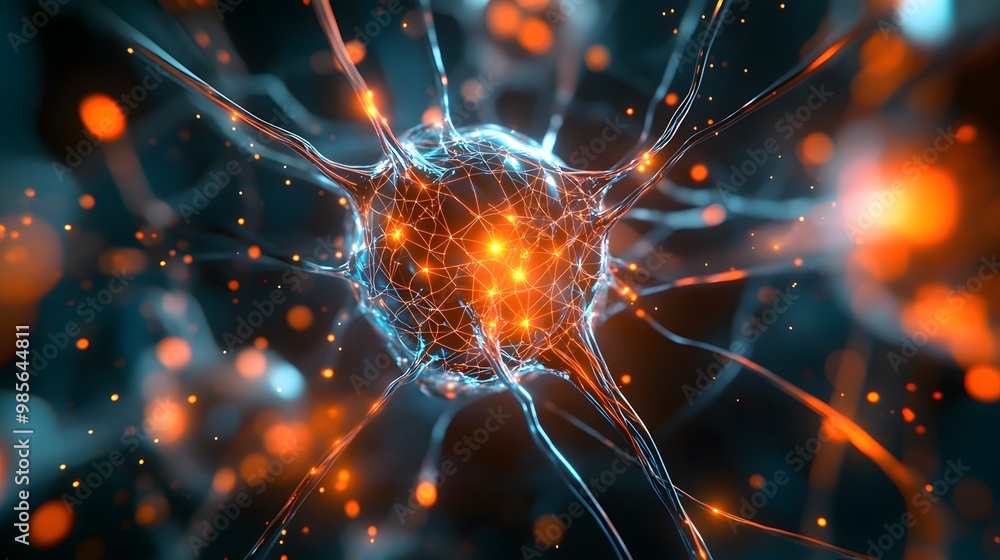 Poster a glowing neural network with connected nodes