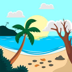 Summer beach scene vector background