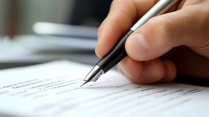 Closeup Hand Signing Formal Business Document Symbolizing Agreement and Partnership