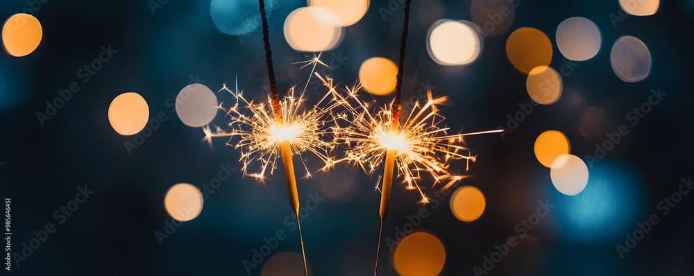 Poster sparkler with bokeh lights background