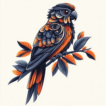 A parrot illustrated with a textured pattern, highlighting detailed and intricate surface designs.