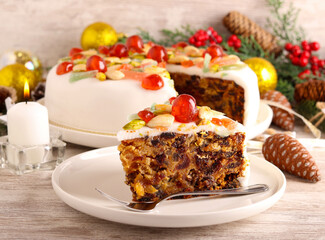 Slice of fruit christmas cake,