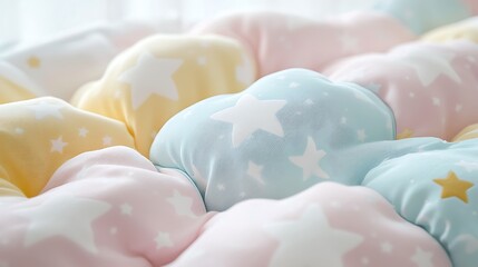 Soft pastel fabric with star patterns creates a soothing and dreamy texture.