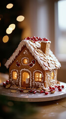Delightful Gingerbread House with Pomegranate and Almond Decor